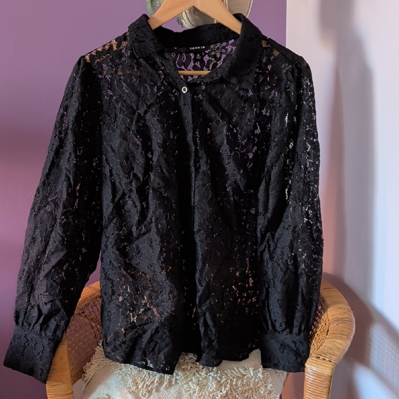torrid Tops - Black Stretch Lace Button Up Top